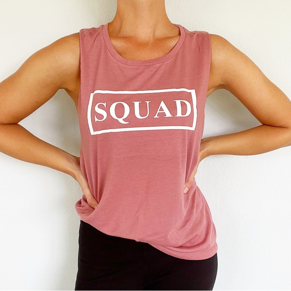SQUAD bridesmaid dusty rose pink sleeveless stretch muscle tank size large
